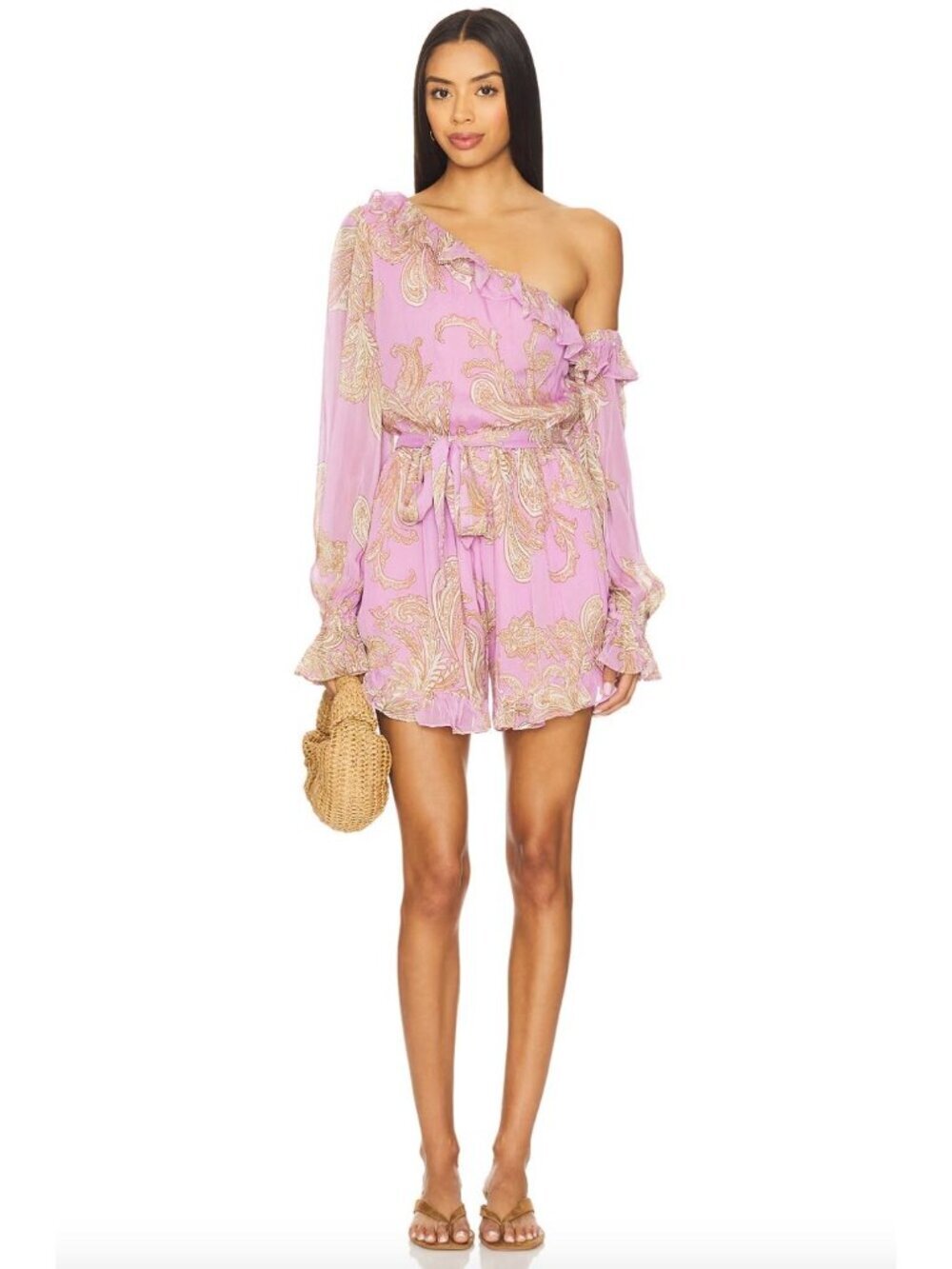 Hemant & Nandita Jiah Romper With Tie Up Belt Lilac Womens Size XS